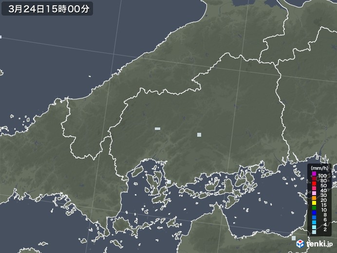 広島県の雨雲レーダー(2021年03月24日)