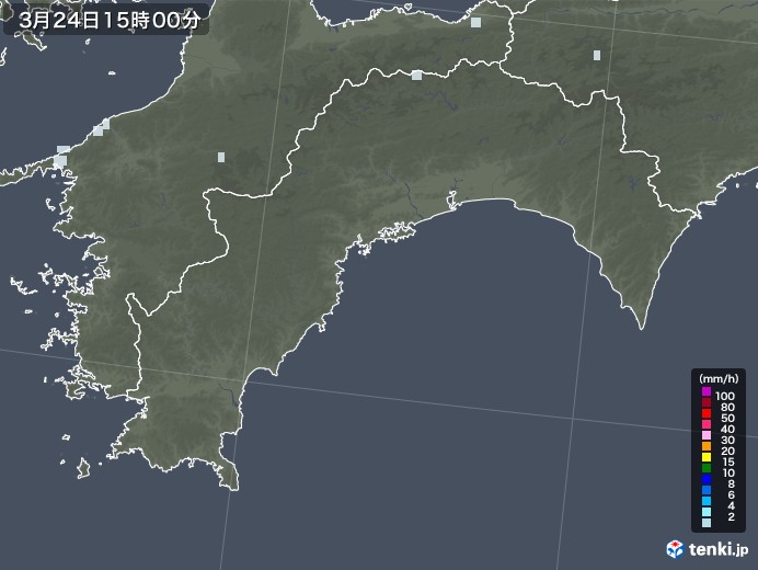 高知県の雨雲レーダー(2021年03月24日)