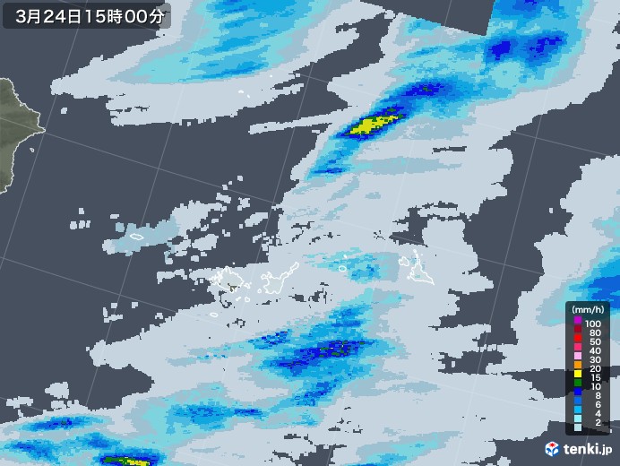 宮古・石垣・与那国(沖縄県)の雨雲レーダー(2021年03月24日)