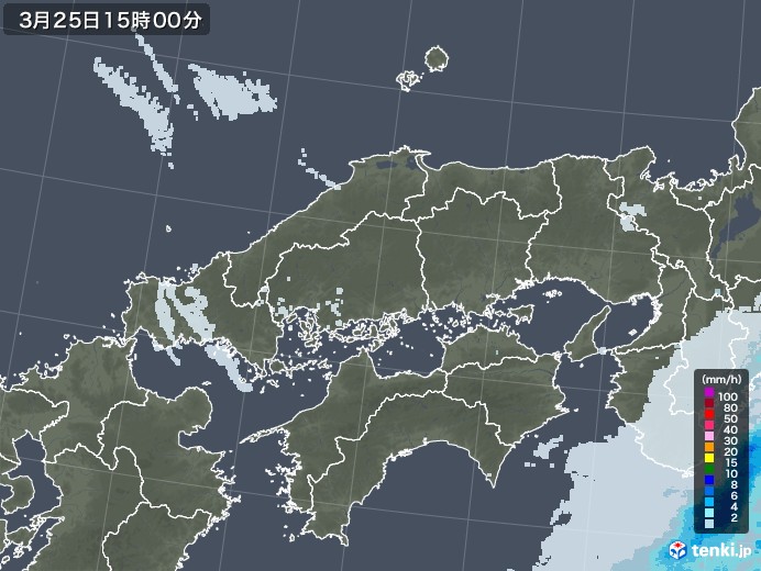 中国地方の雨雲レーダー(2021年03月25日)