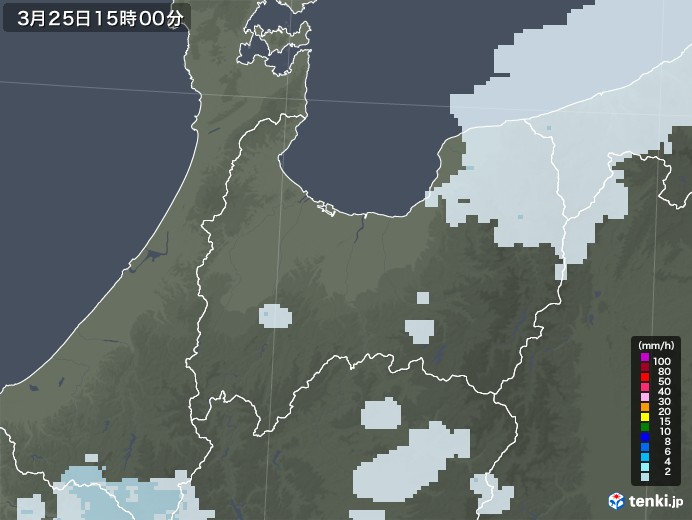 富山県の雨雲レーダー(2021年03月25日)