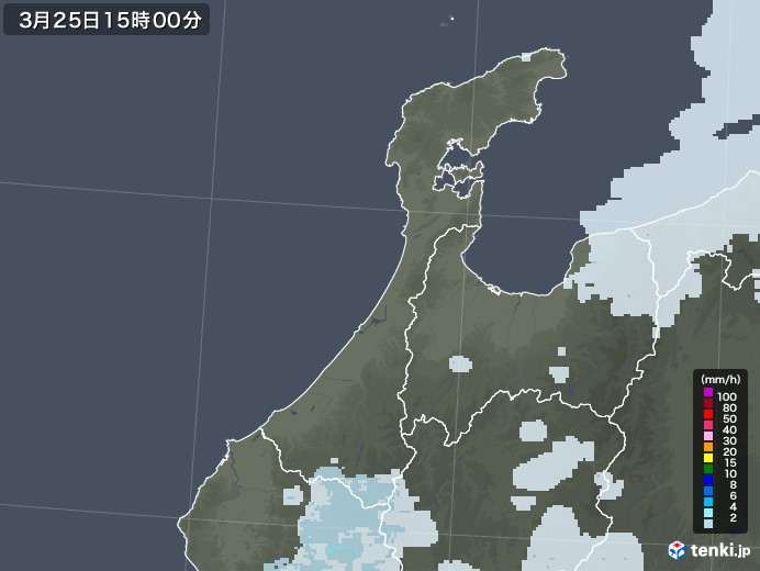 石川県の雨雲レーダー(2021年03月25日)