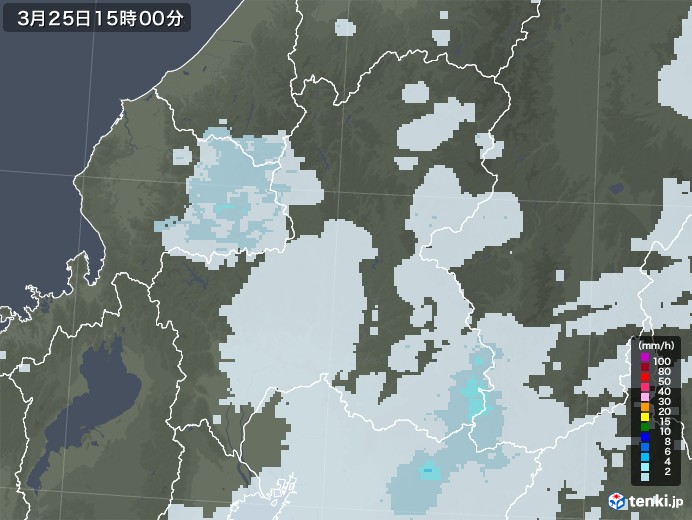 岐阜県の雨雲レーダー(2021年03月25日)