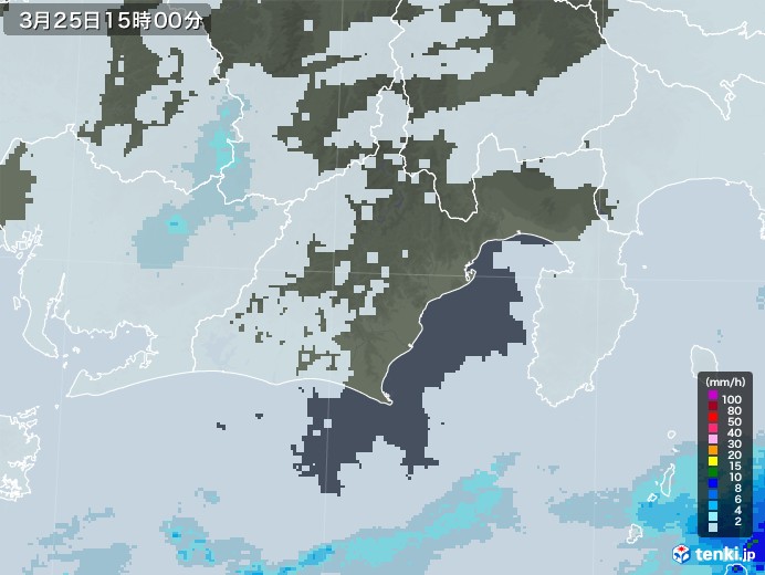 静岡県の雨雲レーダー(2021年03月25日)