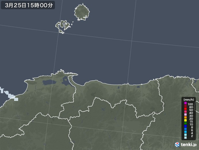 鳥取県の雨雲レーダー(2021年03月25日)