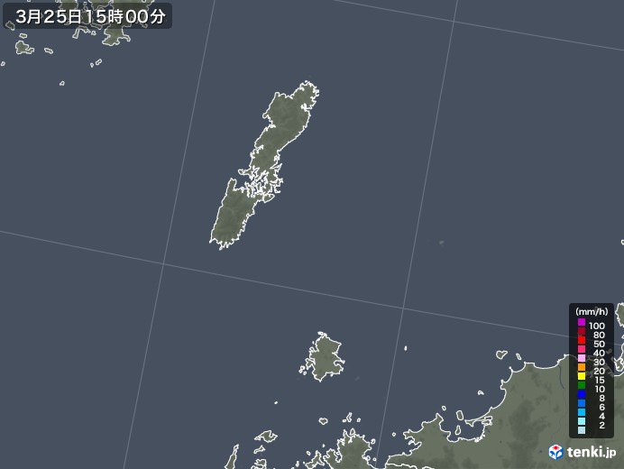 壱岐・対馬(長崎県)の雨雲レーダー(2021年03月25日)