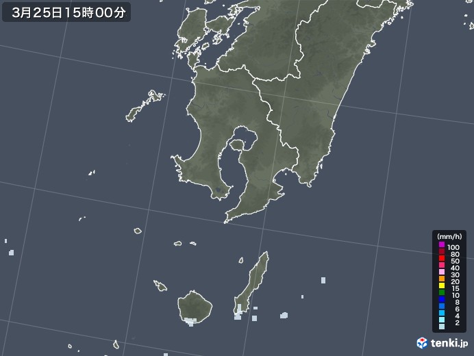 鹿児島県の雨雲レーダー(2021年03月25日)