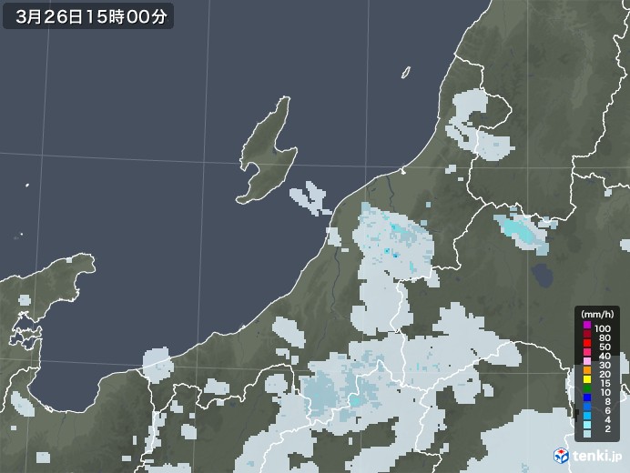 新潟県の雨雲レーダー(2021年03月26日)