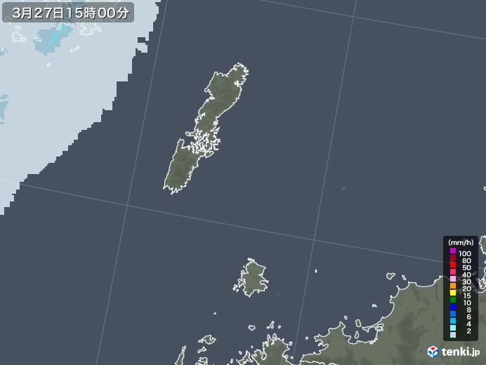 壱岐・対馬(長崎県)の雨雲レーダー(2021年03月27日)