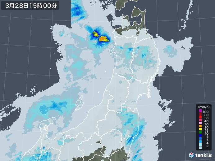 東北地方の雨雲レーダー(2021年03月28日)