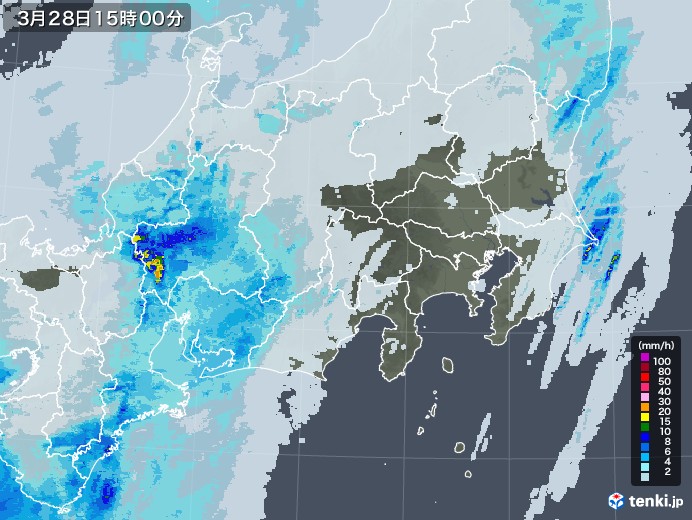 関東・甲信地方の雨雲レーダー(2021年03月28日)