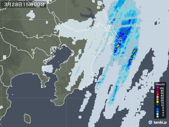 千葉県の雨雲レーダー(2021年03月28日)