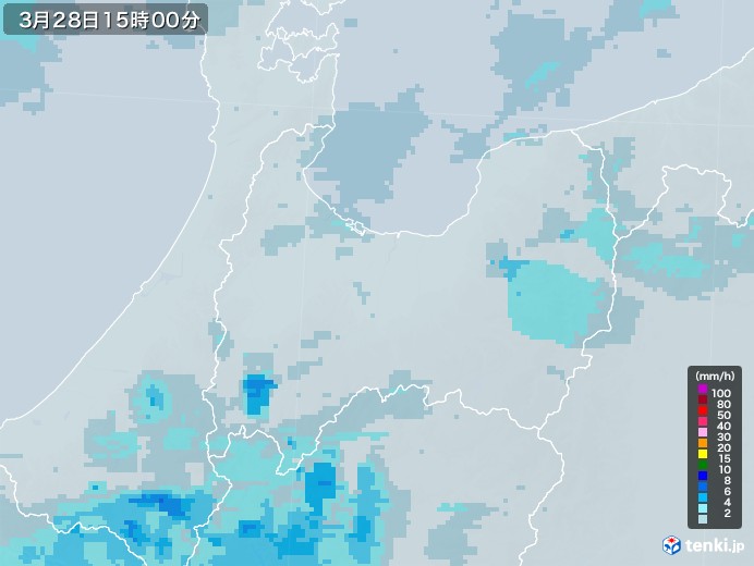 富山県の雨雲レーダー(2021年03月28日)