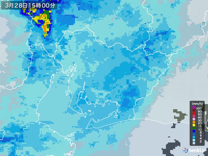 愛知県の雨雲レーダー(2021年03月28日)