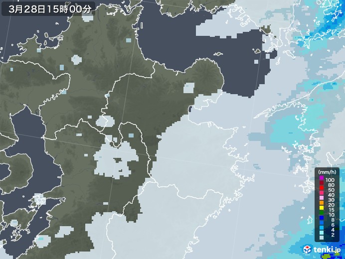 大分県の雨雲レーダー(2021年03月28日)
