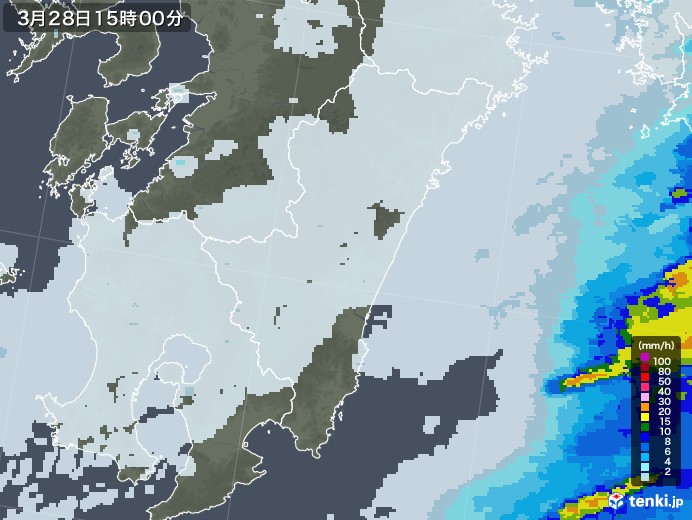 宮崎県の雨雲レーダー(2021年03月28日)