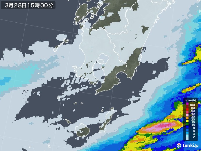 鹿児島県の雨雲レーダー(2021年03月28日)