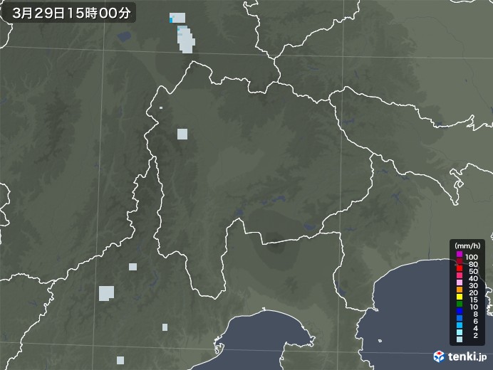 山梨県の雨雲レーダー(2021年03月29日)