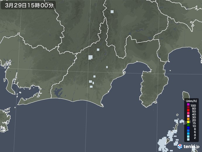 静岡県の雨雲レーダー(2021年03月29日)