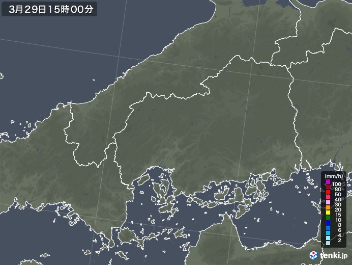 広島県の雨雲レーダー(2021年03月29日)