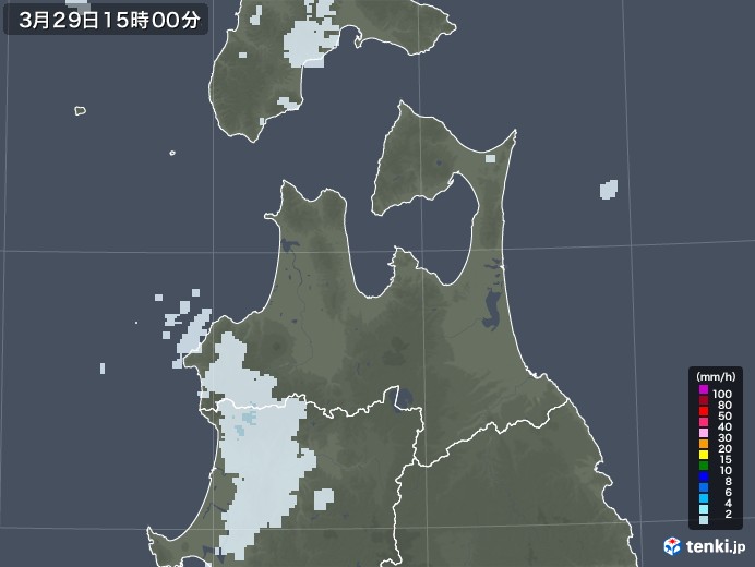 青森県の雨雲レーダー(2021年03月29日)