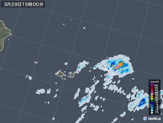 宮古・石垣・与那国(沖縄県)の雨雲レーダー(2021年03月29日)