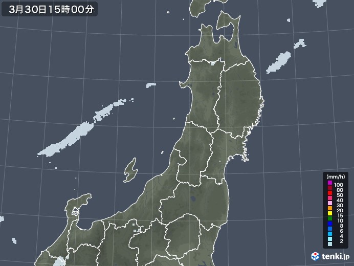 東北地方の雨雲レーダー(2021年03月30日)