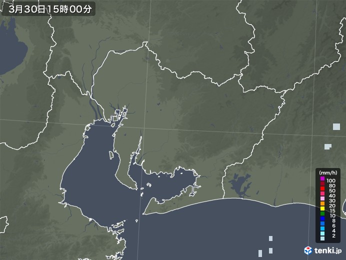 愛知県の雨雲レーダー(2021年03月30日)