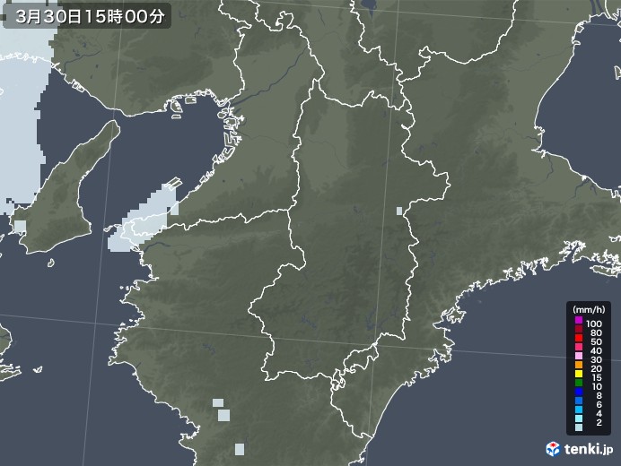 奈良県の雨雲レーダー(2021年03月30日)