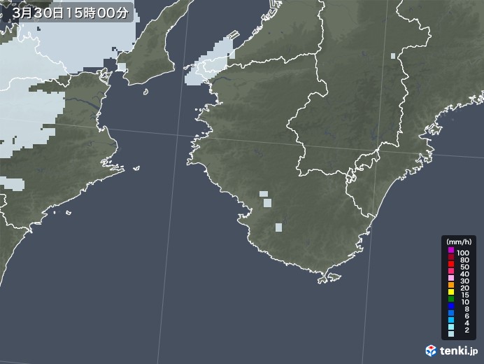 和歌山県の雨雲レーダー(2021年03月30日)
