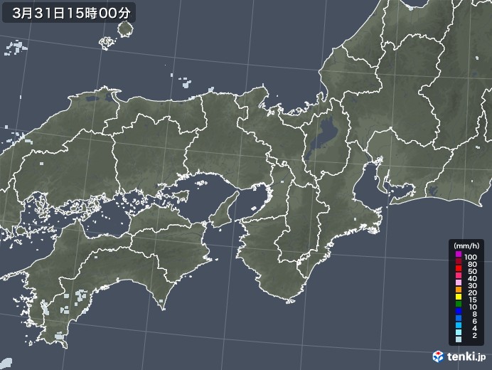 近畿地方の雨雲レーダー(2021年03月31日)
