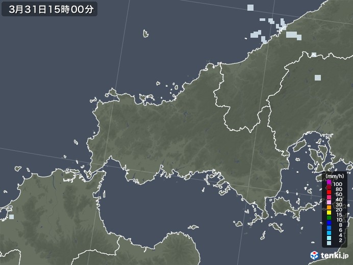 山口県の雨雲レーダー(2021年03月31日)