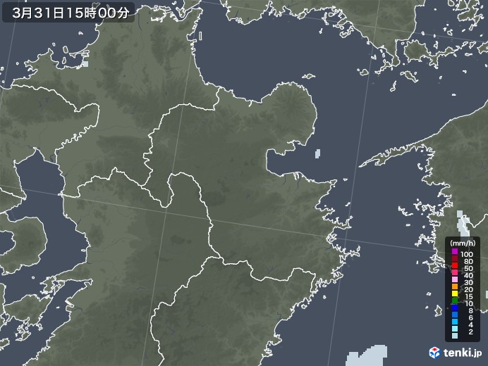 大分県の雨雲レーダー(2021年03月31日)