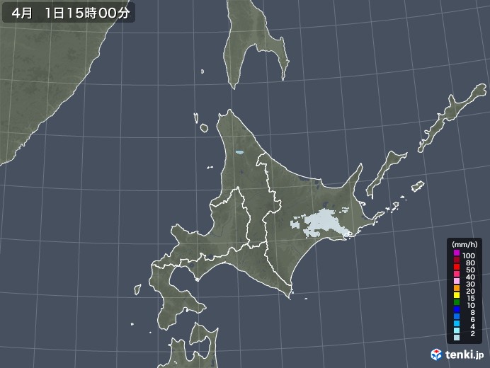 北海道地方の雨雲レーダー(2021年04月01日)