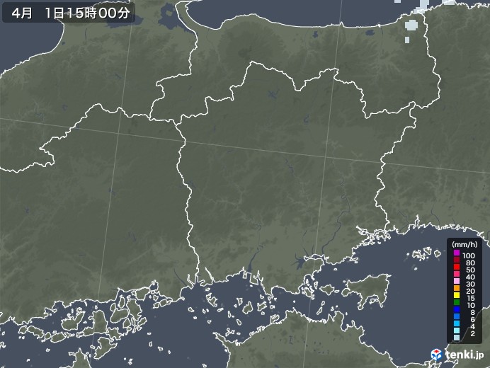 岡山県の雨雲レーダー(2021年04月01日)