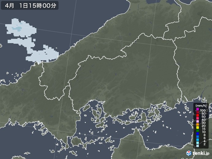 広島県の雨雲レーダー(2021年04月01日)