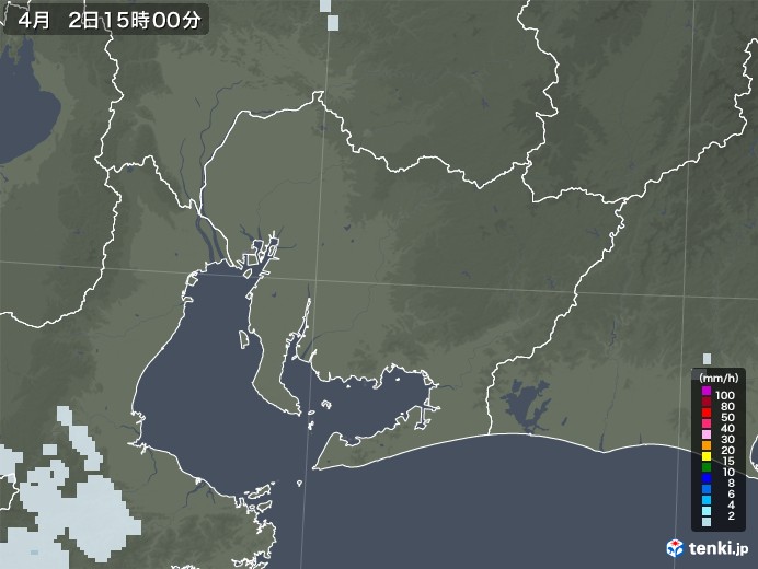 愛知県の雨雲レーダー(2021年04月02日)