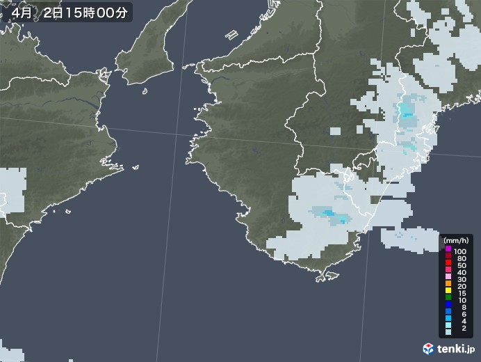 和歌山県の雨雲レーダー(2021年04月02日)