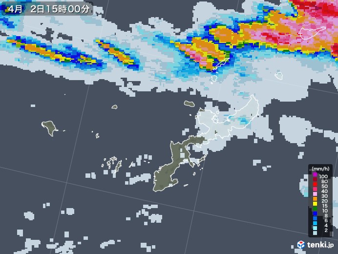沖縄県の雨雲レーダー(2021年04月02日)