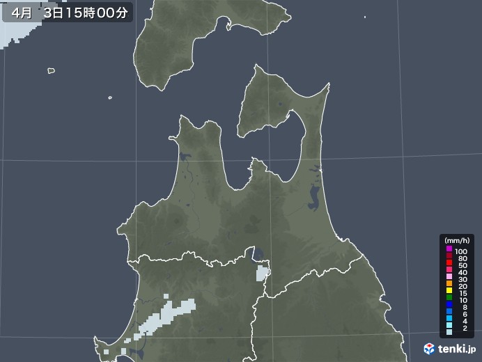 青森県の雨雲レーダー(2021年04月03日)