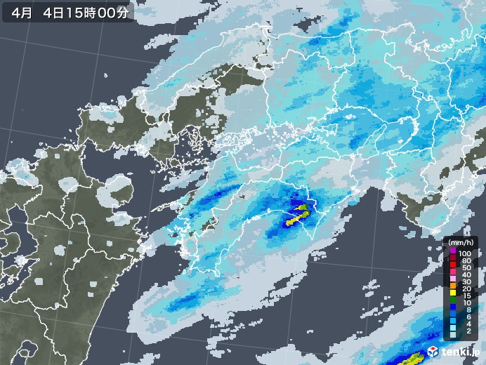 四国地方の雨雲レーダー(2021年04月04日)