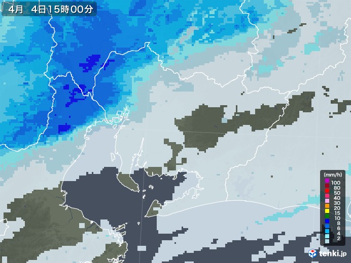 愛知県の雨雲レーダー(2021年04月04日)