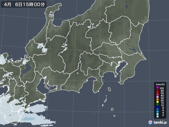 関東・甲信地方の雨雲レーダー(2021年04月06日)