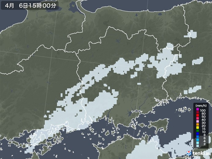 岡山県の雨雲レーダー(2021年04月06日)