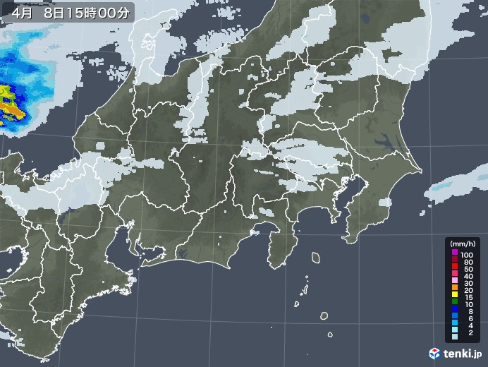 関東・甲信地方の雨雲レーダー(2021年04月08日)