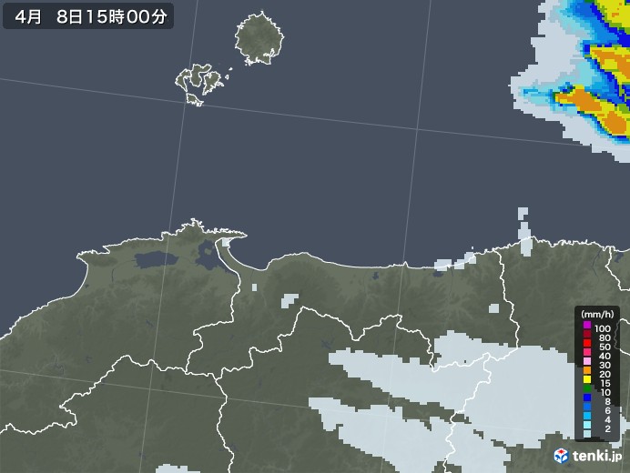 鳥取県の雨雲レーダー(2021年04月08日)