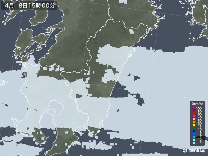 宮崎県の雨雲レーダー(2021年04月08日)