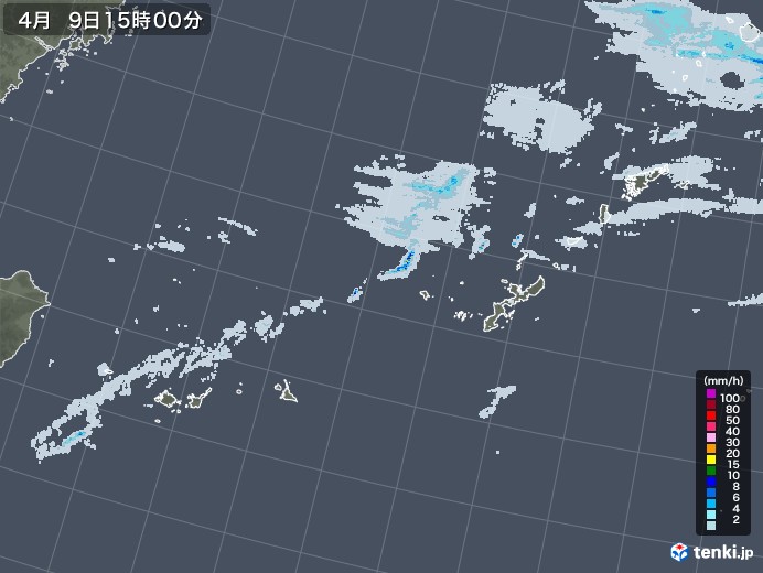 沖縄地方の雨雲レーダー(2021年04月09日)