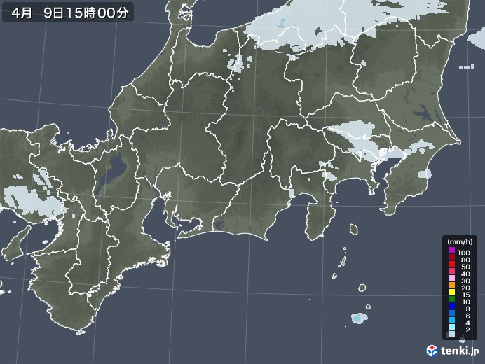 東海地方の雨雲レーダー(2021年04月09日)