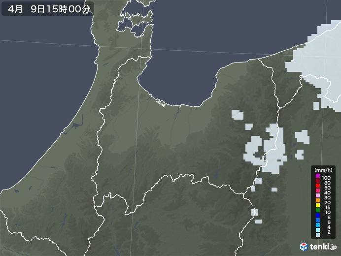 富山県の雨雲レーダー(2021年04月09日)